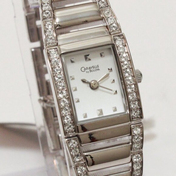 Caravelle Ladies Dress Watch By Bulova 56 Crystal Embedded Bezel & Bracelet 17mm - Picture 5 of 11